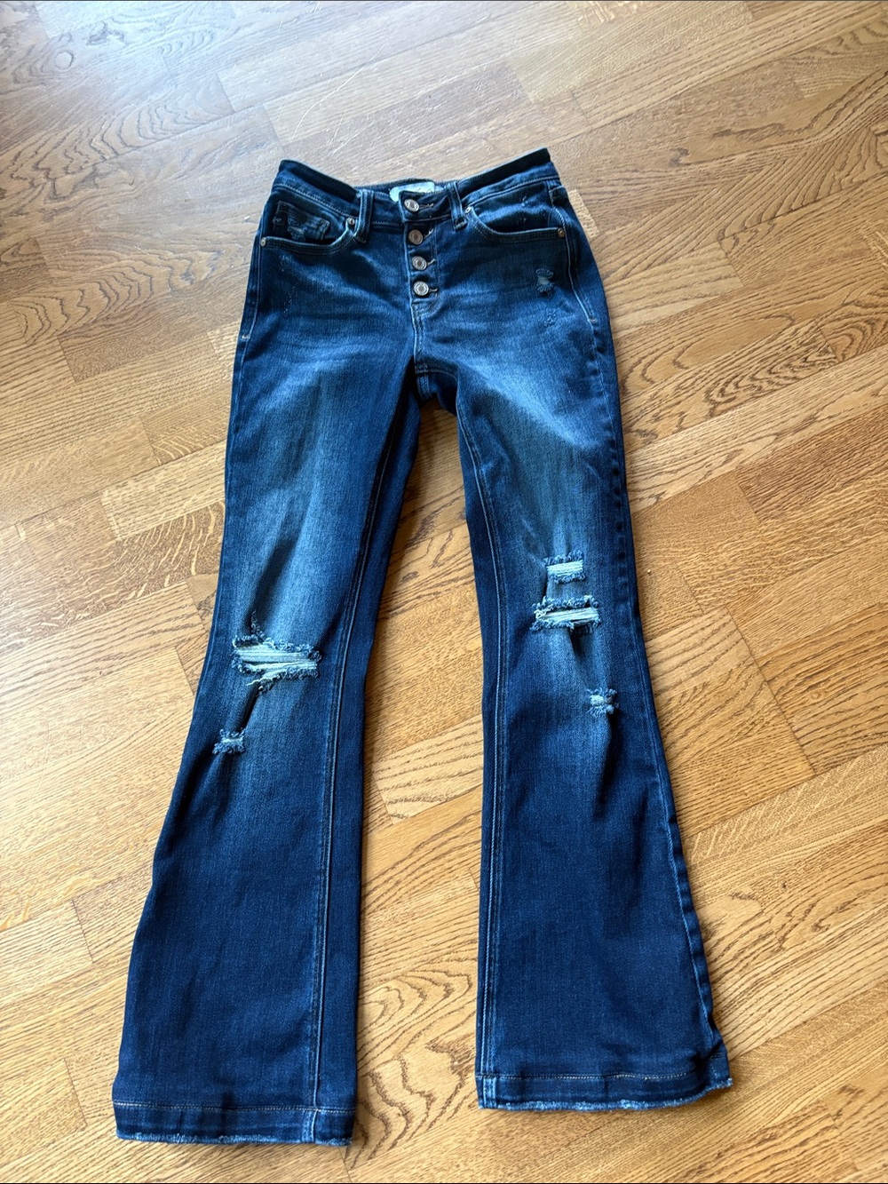 KanCan Dark Blue Distressed Flare Jeans